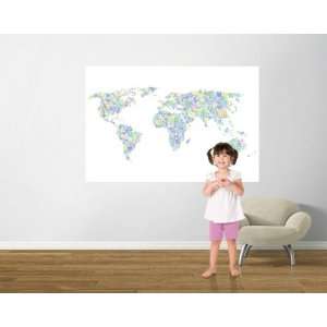  Peace & Love World Map Pre Pasted Mural Teal Green