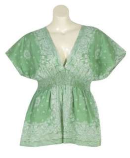  Plus Size Moss Green Bandana Kimono Top Clothing