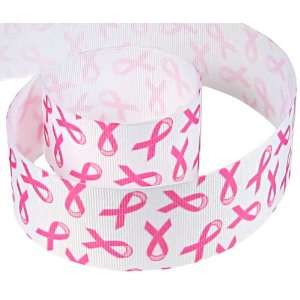  5yd 7/8 Breast Cancer Awareness Grosgrain Ribbon White/Hot 