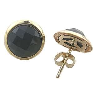  Onyx Round Faceted Button Earrings, 14k Gold Jewelry