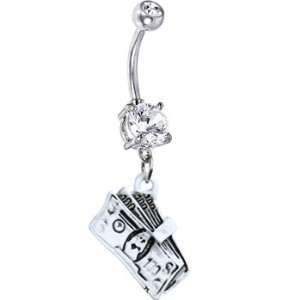  Clear Cubic Zirconia Cash Money Belly Ring Jewelry