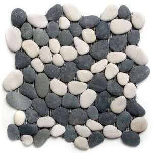 12 x 12 In. Black/White River Stone Pebble Black Mosaic Tile Kitchen 
