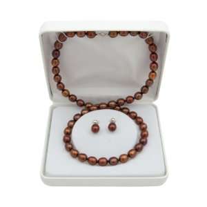   Chocolate Necklace and Earrings Set QSET 10179 AM Pearlzzz Jewelry
