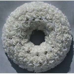  10 White Artificial Mini Roses Wreath/Candle Ring
