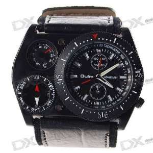 Trendy Leather Band Quartz Wrist Watch with Compass and Thermometer (1 