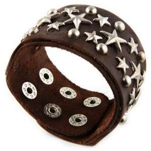  Genuine Star Studded Leather Bracelet   BROWN Jewelry