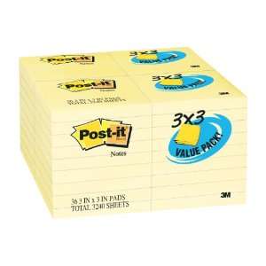  Post it Notes Value Pack, 3 x 3 Inches, Canary Yellow, 36 