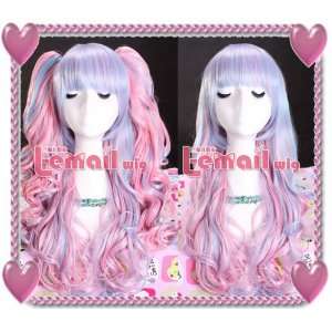  55cm Long Blend Blue Pink Lolita Curly Wave Cosplay Wig 