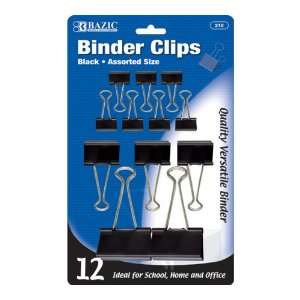  Bazic Binder Clip, Assorted Size, Black, 12 per Pack (Case 