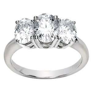  3.37 CT TW Moissanite 3 Stone Oval Cut Ring/14kt white 