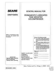 Owners Manual Craftsman Air Compressor 919.152940  