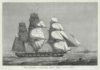 Contemporary Engraving H.M.S. ATALANTA   1880  