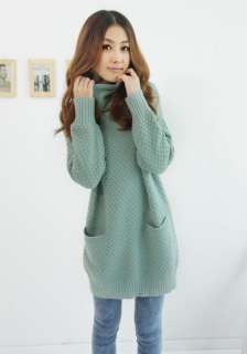Women Heap Turtleneck Sweater Knit Dress Lght Blue GC46  