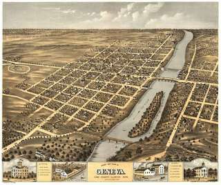 Antique Map Geneva Illinois 1869 Kane County  