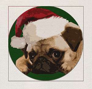 Needlepoint Canvas Christmas Ornament   Pug  