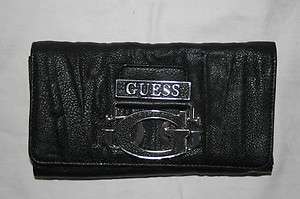 Guess Nouvelle Checkbook Credit Card Wallet Faux Leather Black  
