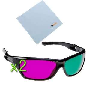 GTMax 2pcs 3D MAGENTA/GREEN (Anaglyph style) Glasses for watching 3D 