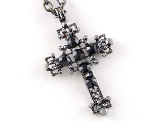 Gothic Black Rhinestone Crystal Cross Pendant Necklace  