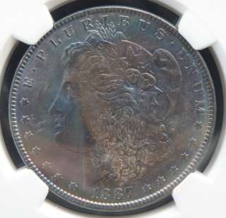 USA 1887 Morgan $1 NGC MS64 Rainbow WOW  