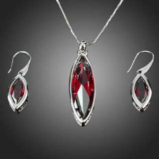 Lady Ruby Teardrop Shape Necklace Earring White GP Swarovski Crystal 