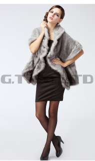 0233 Lady warm knitted winter fur shawl cape wrap tippet stole suit 