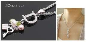 Letter Heart Pearl Lock Key Beads Chain Necklace 0318  