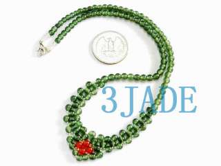 17 Knited Translucent Green Jade Beads Necklace #03A  