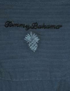 TOMMY BAHAMA Camp Shirt Island Twill Short Sleeve Blue Silk EUC $98 