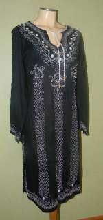 NWT ARTSY BLACK Cotton Embroidered Tunic DRESS Cover Up14 16  