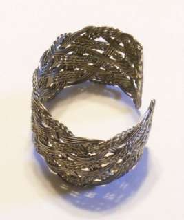 Vtg Large Silvertone Basket Weave Cuff Bracelet  
