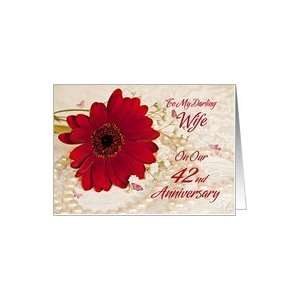 42nd anniversary for a wife with a red gerbera and butterflies Card