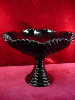 Vintage PLUM BLACK GLASS FOOTED COMPOTE Candy Dish  