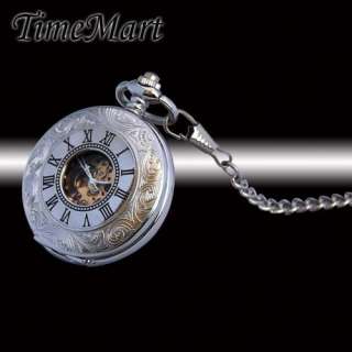 Roman Numeral HOLLOW Mechanical Pocket Watch GIFT BOXED  