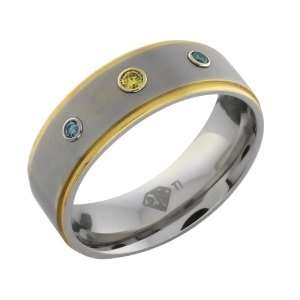   Band With Yellow Edge Plating & Real Canary and Blue Diamonds Jewelry