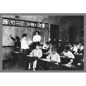 Students and Teacher in Public School Classroom 12x18 Giclee on canvas