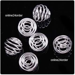 40Pcs Silver Plated Lantern Spring Bead Cages D108  