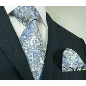 Landisun 54K Blues Floral Pattern Mens Silk Tie Set Tie 