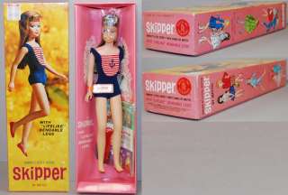 Barbie #1030 Skipper 1965 Bendable Legs, Brunette, 2 Part Box MI 
