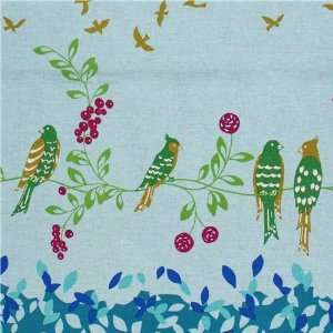  echino canvas Kokka fabric birds blue from Japan (Sold in 