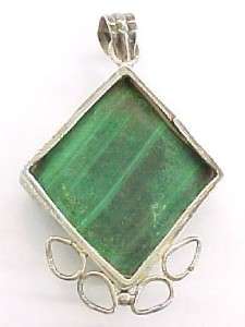 Vintage Malachite Solitaire / Sterling Silver Pendant ~ in very 