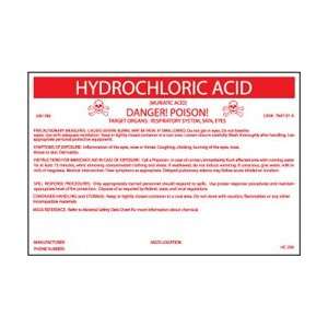 HC256P   Container Labels, Hydrochloric Acid, 6 1/2 X 10, Pressure 