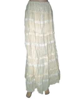    Women Long Skirt Cream Cotton Bohemin Lacework Skirt 40 Clothing