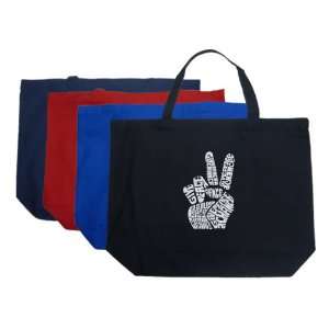   Navy Peace Fingers Tote Bag   Made using the words Give Peace A Chance