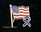 USA US FLAG & BLUE RIBBON PIN POLICE LAW ENFORCEMENT