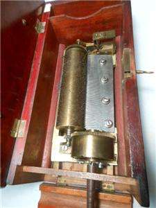 Rare Antique Le Coultre Key Wind Cylinder Music Box Cherry Case Circa 