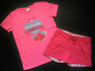 Mini BODEN Pink Pick Your Own Strawberries Tee Top & Red Shorts, 10 11 