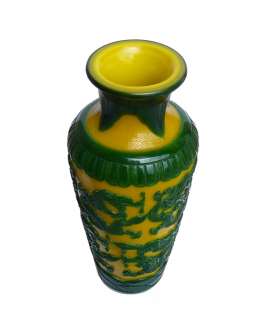 Chinese Green Yellow Dragon Peking Glass Vase s1681v  