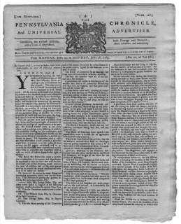 PENNSYLVANIA CHRONICLE 1769 COLONIAL NEWSPAPER, DETROIT  