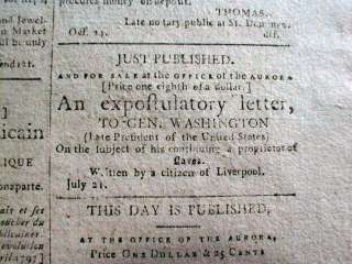 1797 Philadelphia PA newspaper w Ad referencing GEORGE WASHINGTON as 