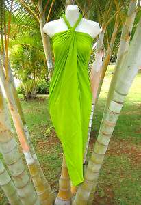 Sarong Solid Bright Green Cruise Cover up Wrap Dress  